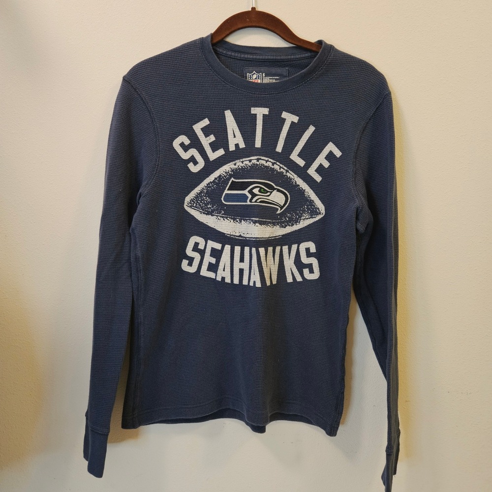 NFL Seattle Seahawks Waffle Knit Thermal Shirt Navy Blue Small Long Sleeve